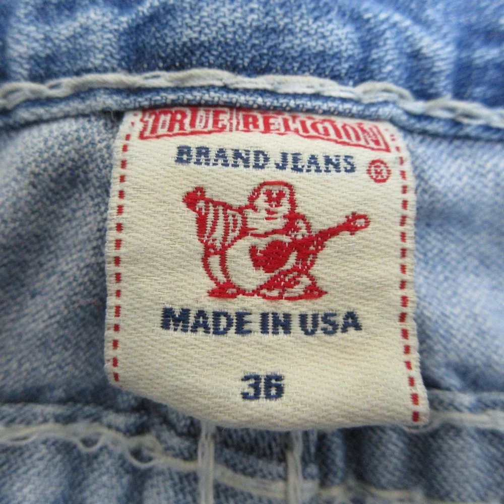 True Religion Joey Super T Jean Shorts Mens 36 Blue Light Wash Distressed USA